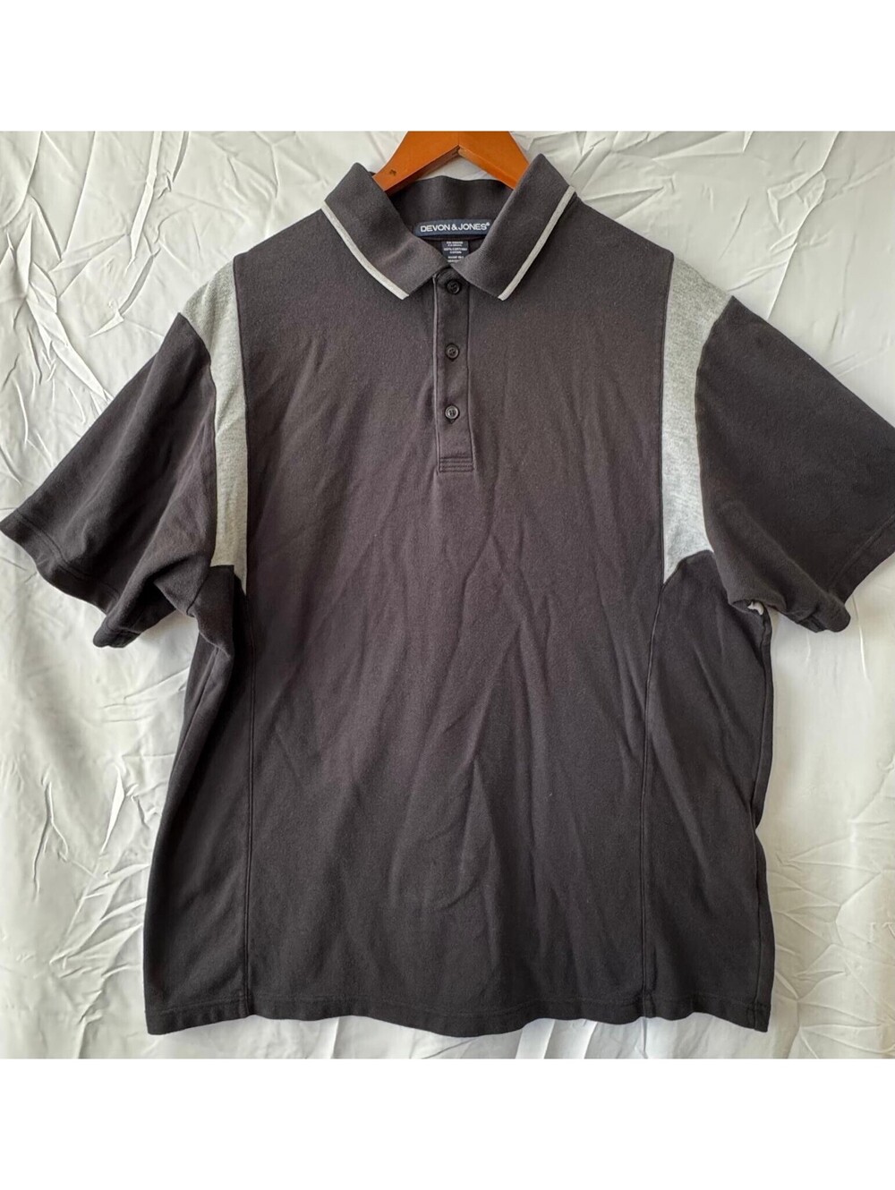 Devon & Jones Polo Shirt XL Black Gray Colorblock Pique Cotton